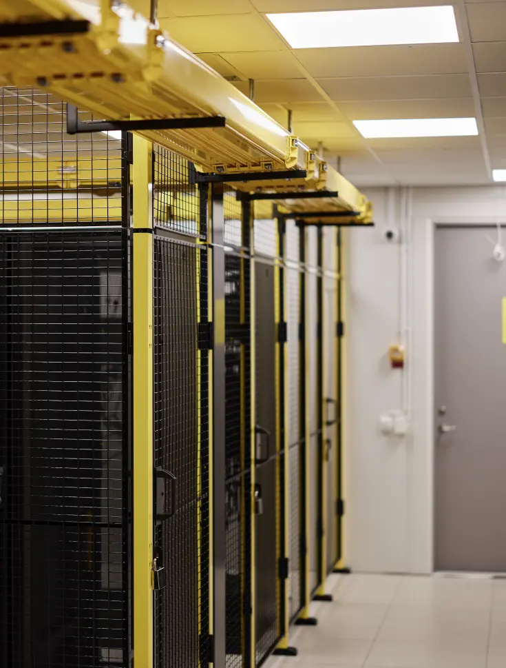 Caged racks in one of EDC1 data halls